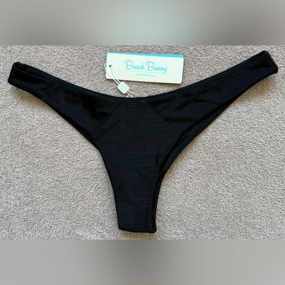 Beach Bunny - Sydney Tango Bottom - Black Shiny Wide Rib - XL NWT - Picture 2 of 6